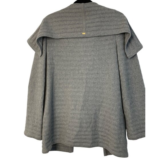 St John Cashmere Gray Rib Open-Front Cardigan Sweater Pockets Size S/M P 7463 - Picture 4 of 8